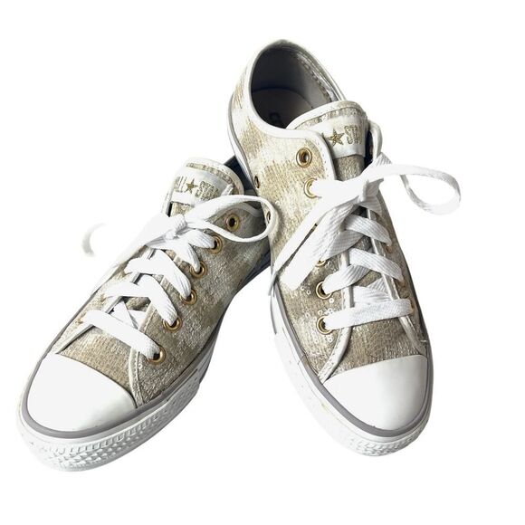 Converse All Star Skate Shoe Sequined Beige Canvas Womens Size 8 Sneaker Low Top - Picture 3 of 10